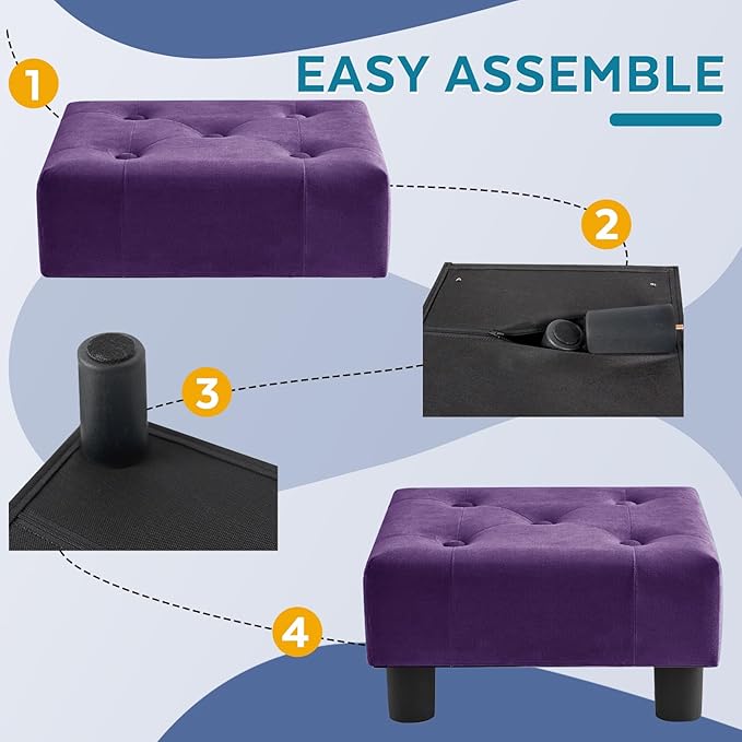 FIMIVIBI Small Foot Stool Ottoman, Velvet Footstool Ottoman Foot Rest for Couch, Rectangle Footstools and Ottomans Small for Living Room, Entryway and Bedroom (Purple)