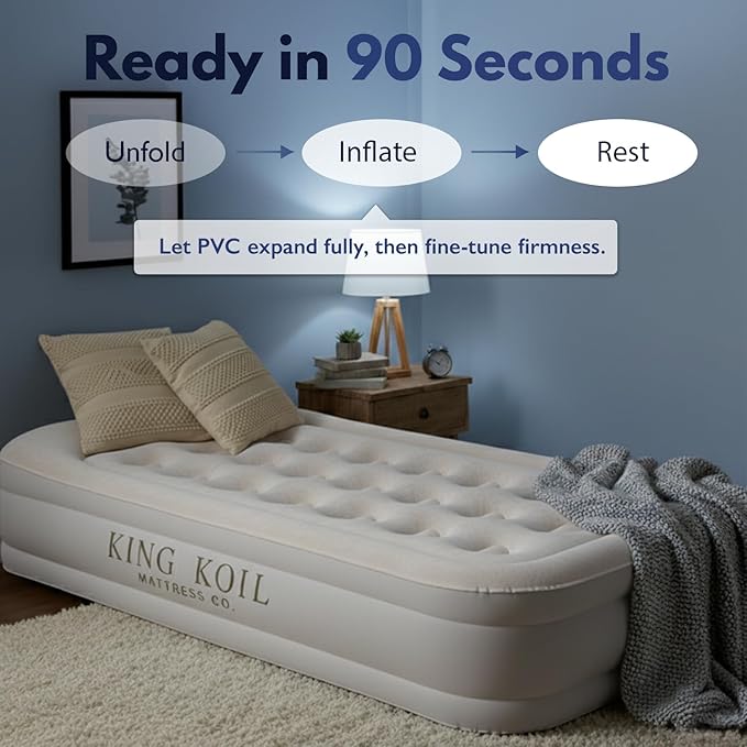 King Koil Luxury Twin Air Mattress with Built-in High Speed Pump for Camping, Home & Guests - 16" Twin Size Double High Airbed Luxury Inflatable Blow Up Mattress Waterproof