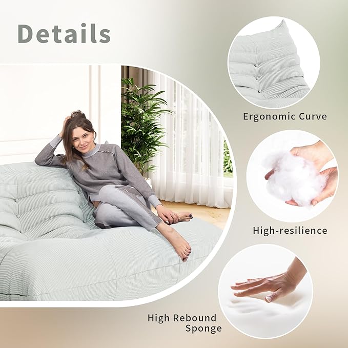 Bean Bag Chair Sofa Fireside 3 Seat Lounger Couch for Adults Corduroy Cozy Lazy Floor Sofa Memory Foam Chair for Home, Apartment and Gaming Venue,Mint Green