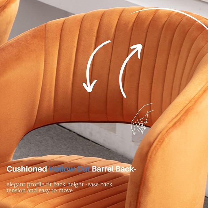 COMULER Orange Velvet Dining Chairs Gold Legs, Modern Dining Room Chairs with Arms Set of 2 Upholstered Accent Chair Armchair with Barrel Back for Kitchen Living Room