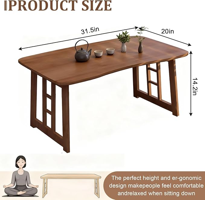 Folding Coffee Table, Foldable Japanese Floor Low Table Small Coffee Tables for Sitting On The Floor, No Assembly Portable Tea Table for Living Room Meditation Tea Room Tatami Zen Dining (Brown)