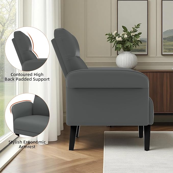 3-Piece Symmetrical Shawl Arm Sofa Set, Faux Leather Loveseat & 2 Accent Chairs with Wide Armrests, Wooden Legs, Upholstered Living Room Set for Cozy Spaces(Gray)