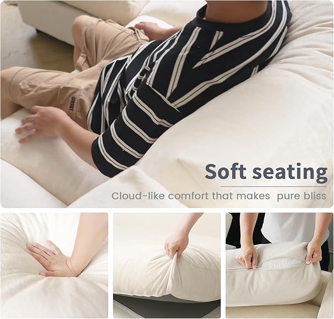 WJShome Cloud Couch Modular Sectional Sofa,100.5" V Shaped Couch, Convertible Wide Seater, 5 Seater for Living Room Set,Covers Washable&Replaceable,Beige