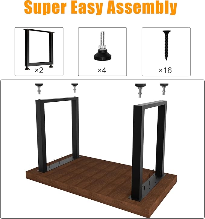 CHICAURA Heavy Duty Metal Table Legs 28x24 Inch, Modern Industrial Steel Square Frame for DIY Dining Table, Kitchen Table Base, Desk, Workstation, Supports 1000lbs, Set of 2 (Black)