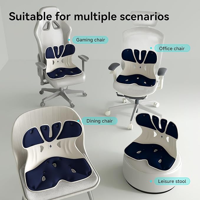 BKT Lumbar Support Seat Cushions Oversized Edition Ergonomic Office Chair for Students Office Workers Nursing Mothers Long Sitting Outdoor Fishing Floor Chair (XL-Prussian Blue)