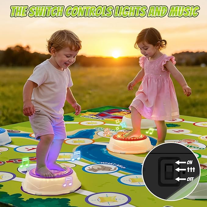 HYES Light Up Stepping Stones for Kids - 6 PCS Non-Slip Musical Stackable Step Stones with Game Map, Toddler Obstacle Course Sensory Toys, Indoor Outdoor 3-5 Years Old Boys Girls Birthday Gifts