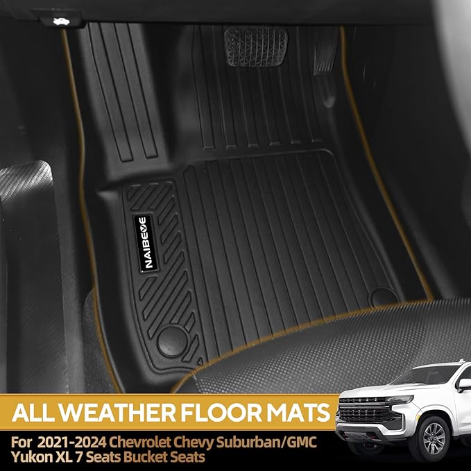 Naibeve Floor Mats for 2021-2024 Chevrolet Suburban/GMC Yukon XL/Cadillac Escalade ESV 7 Seats Bucket Seats - All Weather for Suburban/Yukon XL/Escalade ESV Floor Mats Cargo Mat 3rd Row Backrest Mats