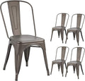 Devoko Metal Indoor-Outdoor Chairs Distressed Style Kitchen Dining Chairs Stackable Side Chair with Back Set of 4 (Gun)