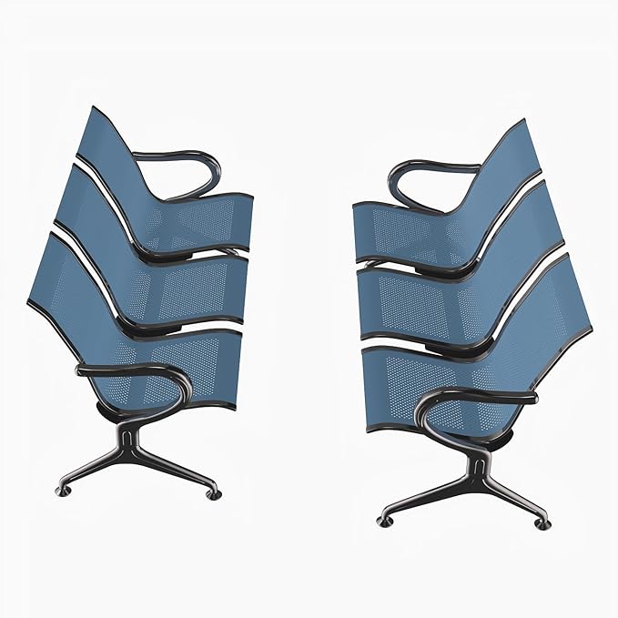 Kinfant 3-Seat Waiting Room Chair - Office Guest Reception Chairs with Ergonomic Backrests, Airport Waiting Bench with Armrests, Metal Waiting Furniture for Hospital, Bank, Salon, (Blue, Set of 2)