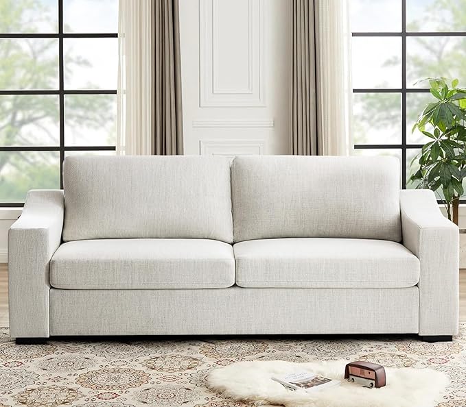 ELUCHANG Oversized 85" Couches for Living Room, Natural Linen Fabric Apartment Couch with Detachable Cover, Modern Loveseat Comfortable Deep Seat Sofa, Easy to Install, White