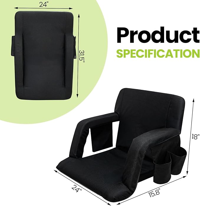 Hmlinktt Stadium Seats with Back Support, Bleacher Chairs with Back and Cushion, Wide Bleacher Seats with Thick Padded Cushion, Armrests, Side Pockets, Shoulder Straps for Sports Events