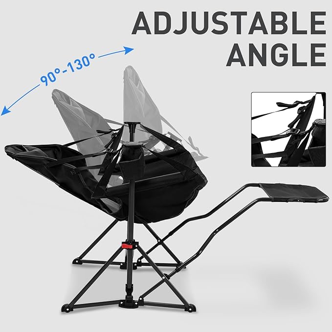 GDY Camping Chairs, Oversized Hammock, Folding Rocking Chairs, Adjustable Back Swing Chairs, Cup Holder, Outdoor Beach Lawn, Black