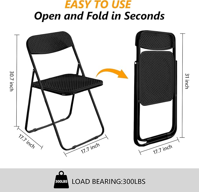 Folding Chairs, 300lb Capacity Steel Frame, Foldable for Indoor Outdoor Party,2-Pack,Black