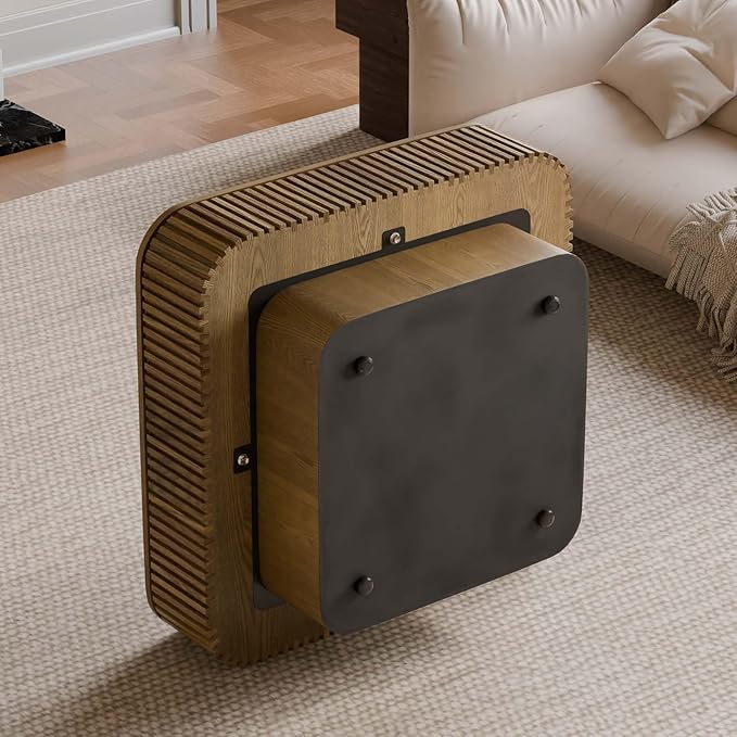 FGXJY Square Small Coffee Table with Storage, Modern Wooden Coffee Table with Solid Wood Veneered, Fluted Center Table Drum Tea Table for Living Room Apartment, 31.5''L×31.5''W×14''H