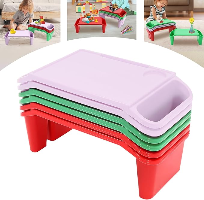 6 Pcs Kids Lap Desk Tray Set for Writing & Eating, Portable Lightweight Desks with Side Pockets for Home, School, Classroom, and Travel Use