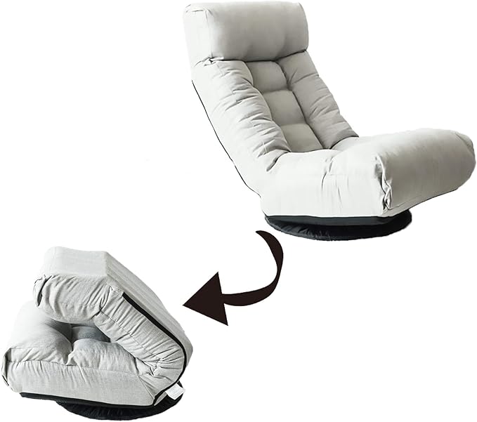360° Swivel Floor Chair Single Lazy Sofa Leisure Balcony Reclining Japanese Tatami Adjustable Recliner with Ottoman for Living Room, Bedroom, Indoor Use (Footstool, Gray)