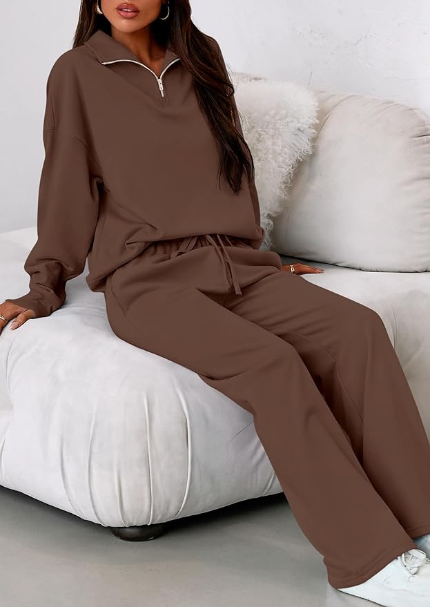 PRETTYGARDEN Womens Casual Two Piece Sets Fall 2026 Outfits Quarter Zip Sweatshirts Straight Leg Pants Sweatsuits Tracksuit