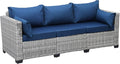 Rattaner Outdoor Furniture Outdoor Couch Grey Wicker Patio Furniture 3-seat Sofa Deep Seat Hight Backrest with Waterproof Cover and Anti-Slip Cushions, Navy Blue