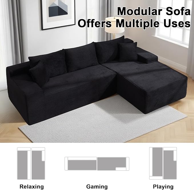 105" Cloud Modular Sectional Couch with L-Shape Chaise, Upholstered Corduroy Couches for Living Room, No Assembly Required Deep Seat Boneless Sofa