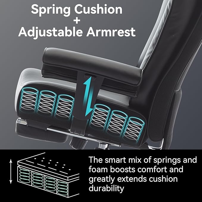 Efomao Big and Tall Office Chair 450lbs, 5.9" Thick Pocket Spring Executive Chair with Footrest, High Back PU Leather Ergonomic Desk Chair, Wide Computer Chair, Black