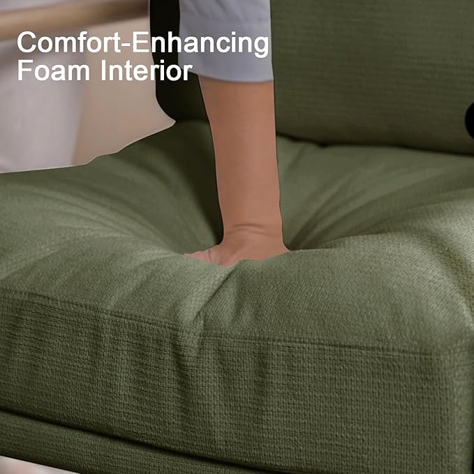 Accent Chair Mid Century Modern Armchair for Living Room,Bedroom,Office,Lounge Comfy Chenille Upholstered Soft Removable Washable Cushions and Pillows,Metal Wood-Grain Armrest Legs,Green