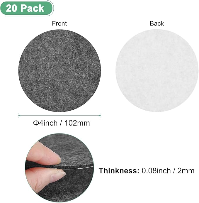 20-Pack Lamp Base Felt, 4 Inch Dia. 2mm Thick Self Adhesive Round Fabric Felt Pads for Lamp/Furniture/DIY, Non-Slip Fiber Backed Patch Circles with Adhesive Backing [Grey]