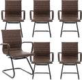 DM Furniture Office Desk Chair No Wheels Set of 6 PU Leather Computer Chairs Mid Back Guest Chairs for School Reception Conference Waiting Room, Vintage Brown