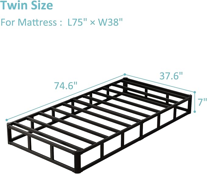 Upcanso 7 Inch Twin Box Spring Bed Base, Low Profile Metal Boxspring Twin with Fabric Cover, 2000 Lbs Max Weight Capacity Mattress Foundation, Noise-Free, Easy Assembly