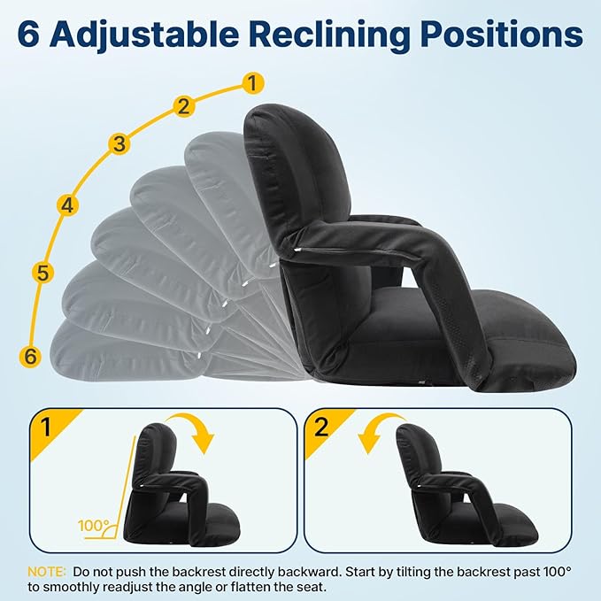 DEKEMASTER Stadium Seats with Back Support, Exclusive Sofa Style Design 25inch Wide Bleacher Chairs with Extra Thick Back and Cushion, 6 Reclining Positions for Sport Events Camping