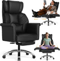 Ergonomic Office Chair with Footrest, Criss Cross Legged Desk Chair with Flip-Up Arms, Wider Thicker Spring Seat, Lumbar Pillow, Pet-Friendly, 500LBS Big and Tall Heavy-Duty Executive Leather Chair