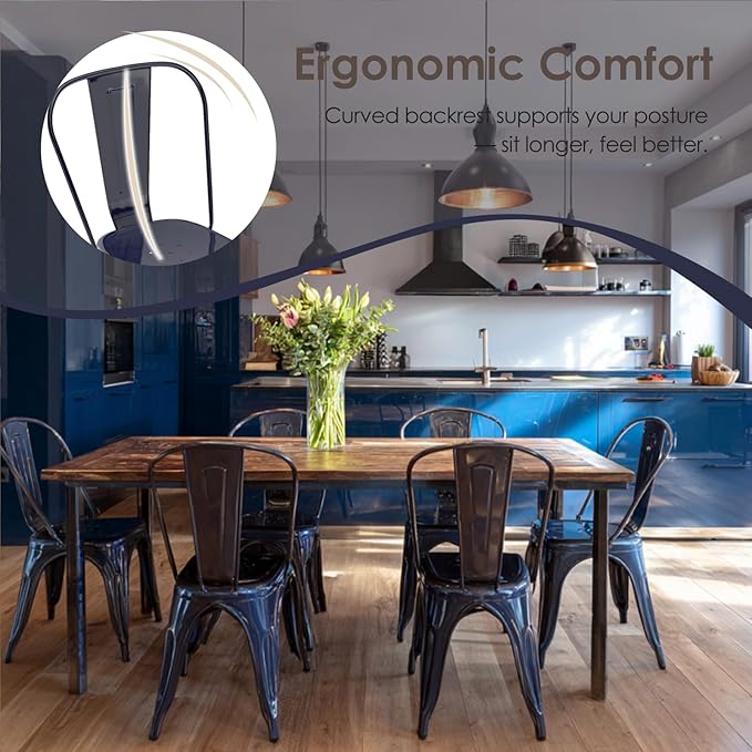 Metal Dining Chairs Set of 2,Stackable Tolix Chair Indoor/Outdoor for Kitchen,Cafe,Restaurant,Bistro & Patio Multiple Colors(Dark Blue)