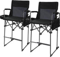 Stonehomy Portable 29" Seat Height Tall Folding Camping Chair High Foldable Directors Chair Bar Height Stool with Side Table and Storage Bag for Makeup Artist, Lawn, Craft Show, 350LBS Black, 2Pack