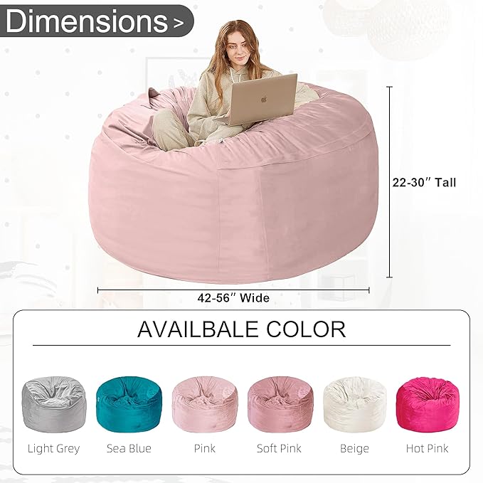 HABUTWAY Bean Bag Chair: Giant 4' Memory Foam Furniture Bean Bag Chairs for Adults with Microfiber Cover 4Ft (Pink)