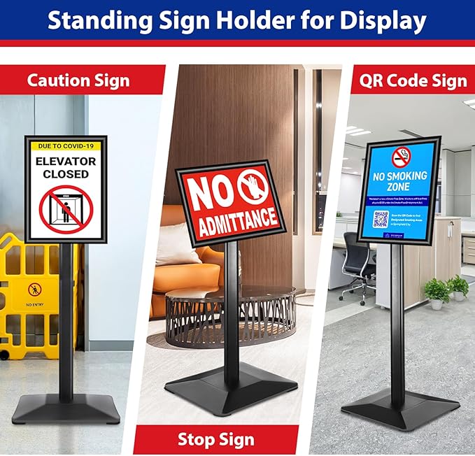 VAIIGO Business & Store Sign Holders 8.5x11inch 3Pack Adjustable Floor Standing Sign Holder with Heavy Duty Display Stand (Black, Silver)