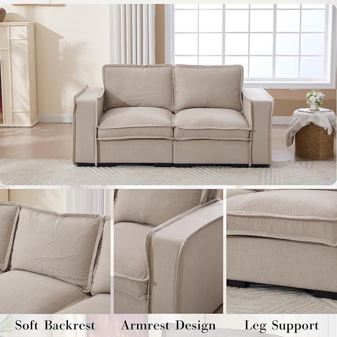 HEAY-YO 67 Inches Modern Modular Sectional Sofa,2-Seater Comfy Couch with High Density Foam and Armrests,Floor Sofa for Living Room Bedroom Apartment,Linen Sand