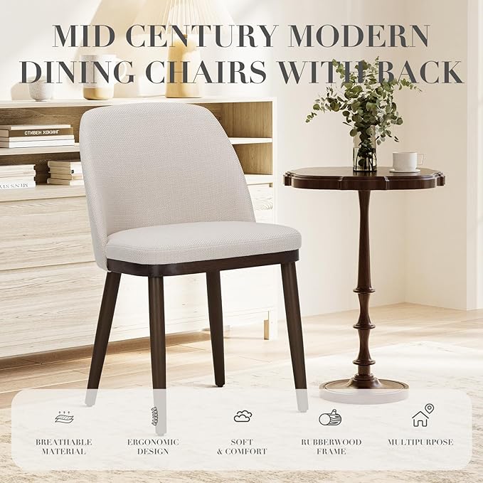 COLAMY Upholstered Dining Chairs Set of 6, Modern Kitchen Chairs with Back, Fabric Side Chair with Wood Legs for Dining Room Kitchen Restaurant, Beige