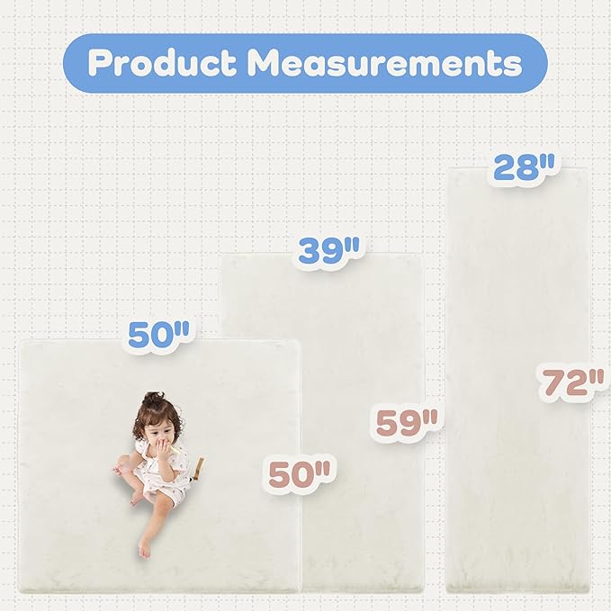 PAPAMAT 1.3" Thick Baby Floor Play Mat 50x50, Basic Padded Foam Mat for Tummy Time Crawling, Non Slip Cushioned for Babies Toddlers Infants Kids (Ivory)
