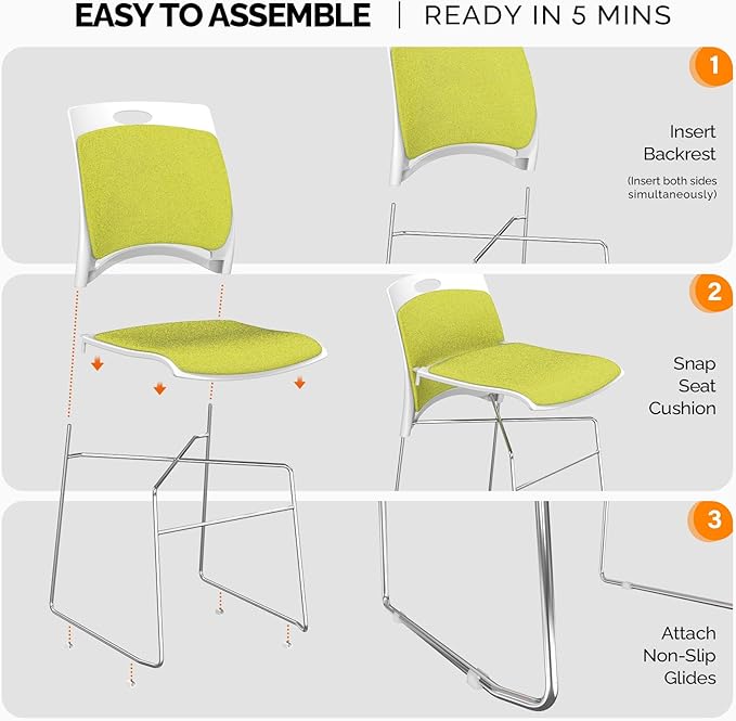 VINGLI Stackable Chairs Set of 4, Stacking Office Chairs with Metal Sled Base, Ergonomic Plastic Padded Seat & Back, Capacity 350lbs, Stacking Chairs for Waiting Room Break Room Banquet Guest, Green