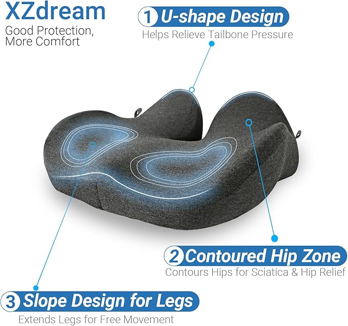 Memory Foam Seat Cushion,High Support Ergonomic Office Chair Cushion Thickened with Strap for Hip, Sciatica,Hemorrhoids,and Tailbone Pain Relief,Seat Cushion for Car,Home,Office