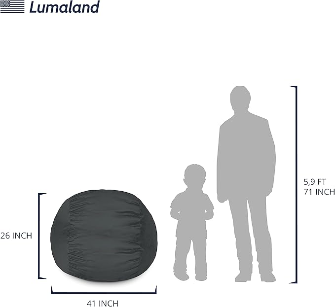 Lumaland Luxurious 3ft Medium Bean Bag Chair with Microsuede Cover - Ultra Soft, Foam Filling, Washable Bean Bag Sofa for Adults, Teenagers, Kids, Pets - Sack Chair for Living Room, Bedroom - Black