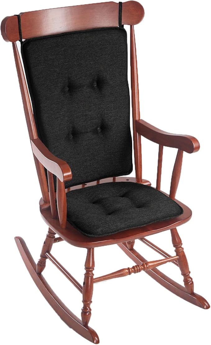 Klear Vu Embrace Rocking Chair Cushions for Living Room, Nursery, or Home Office, Tufted and Non-Slip Pads, 2 Piece Set, Seat 16"x15" and Seat Back 24"x17", Black