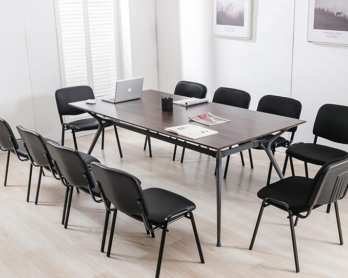 Black Comfort Office Waiting Room Chairs Stackable Chairs no Arms, PU Ergonomic Reception Chairs Set of 15, Conference Desk Guest Chair for Meeting Room, Lobby, Events, Hall, Training Room