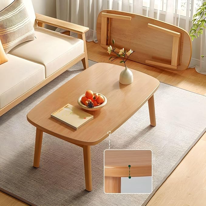 RUNNUP Modern Wood Coffee Table for Living Room Center, Minimalist Display Coffee Table, Foldable Side End Table, 31" L x 22" W x 17" H Natural