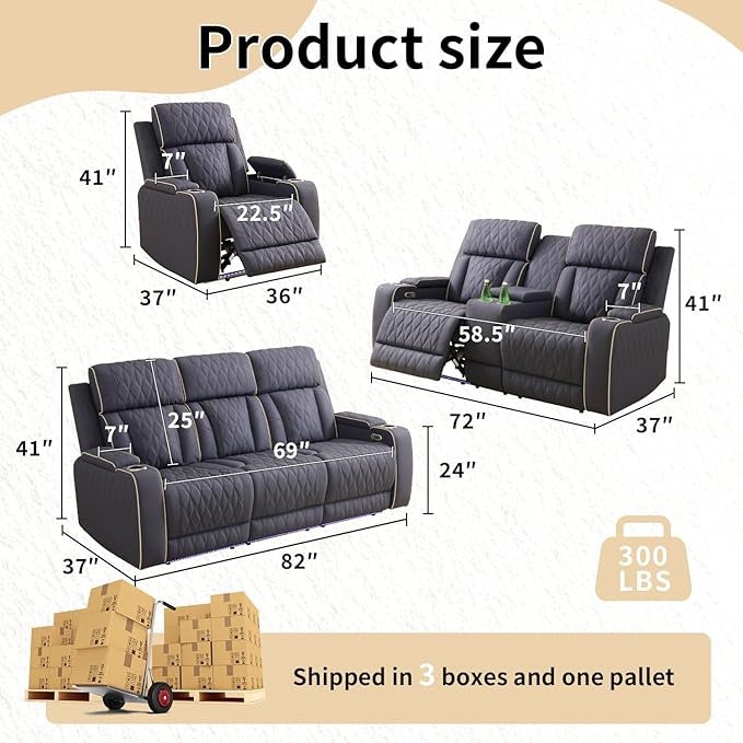 Caberryne Power Recliner Chair with LED Lights,Leather Reclining Couch with Storage Console/Arm Cup Holder for House/Home Theater/Small Space/Rv(Single Chair,Navy)