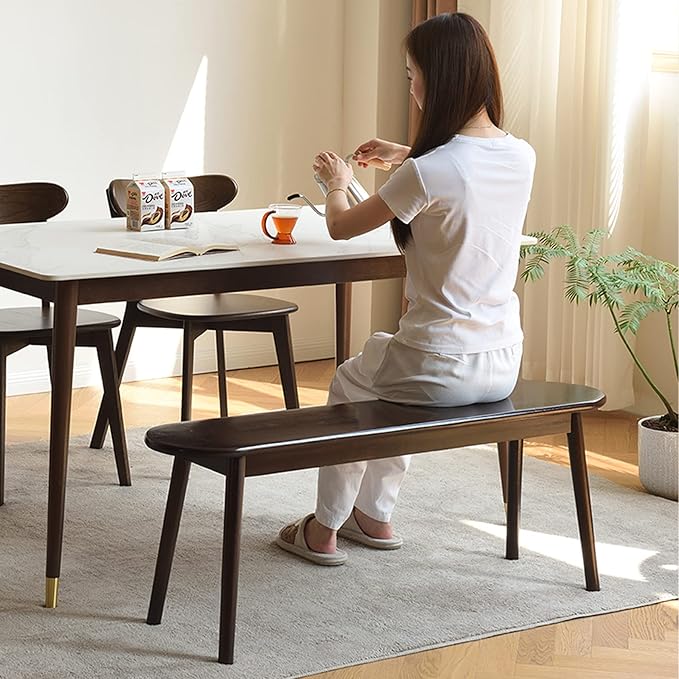 Cttasty Entryway Bench, Solid Wood Dining Bench, Midcentury End of Bed Bench w/Rounded Corner, Outdoor Bench w/Robust Construction, Bedroom Bench, 10.24" W x 17.72" H（Walnut 47.2inches）