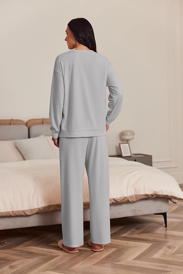 Ekouaer Womens Tracksuits 2 Piece Long Sleeve Outfits Micro Fleece Sweatsuit Sets Wide Leg Sweatpants