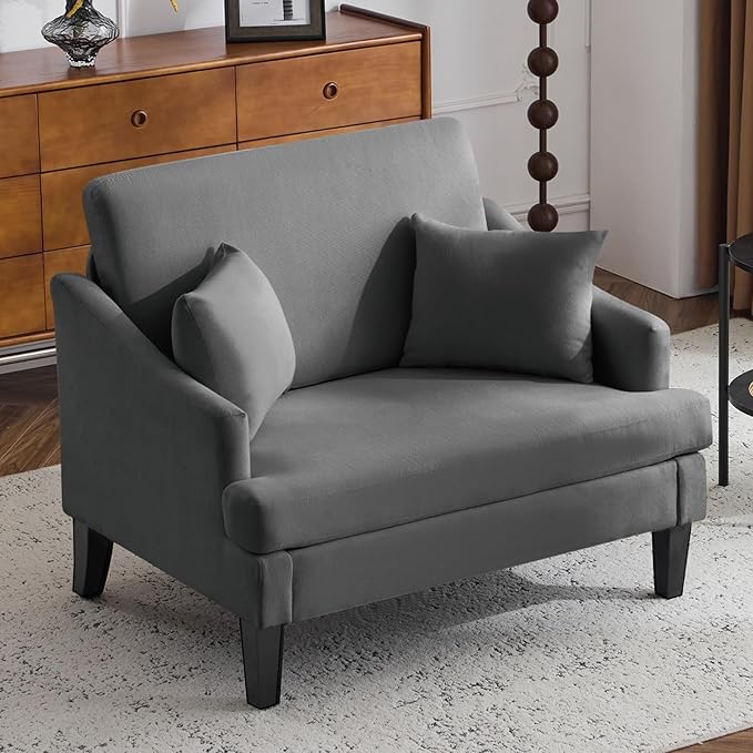 Bezseller Oversized Accent Chair, 33.5'' Wide Seat Comfy Armchair with 2 Pillows, Upholstered Big Reading Chair, Modern Single Sofa Chair for Living Room Bedroom Apartment Office, Dark Grey