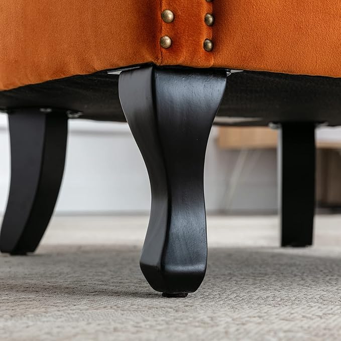 LZAREAL Accent Reading Arm Chairs Set of 2 Midcentury Modern Comfy Corner Sofa Chair, Wingback Waiting Room Club Chair with Tufted Back for Living Room/Bedroom/Reception Room, Velvet Orange