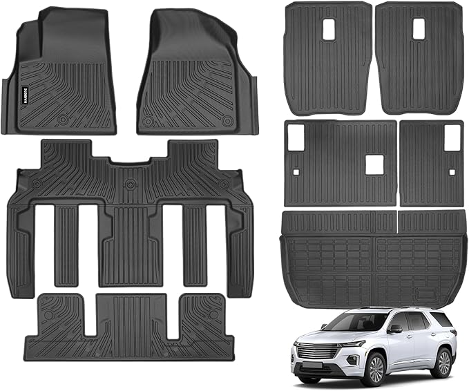 Naibeve Floor Mats for 2009-2017 Chevy Traverse - All Weather Custom Fit for Traverse Floor Mats Cargo Mat 2nd & 3rd Row Backrest Mats Waterproof Accessories