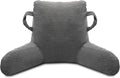 ABROLOY Reading Pillow for Sitting in Bed Adult, Bed Reading Pillow with Shredded Memory Foam, Back Pillow for Sitting with Arms and Pockets, Gery
